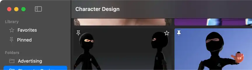 Zenspire thumbnail hover actions showing Favorite (star) and Pin icons