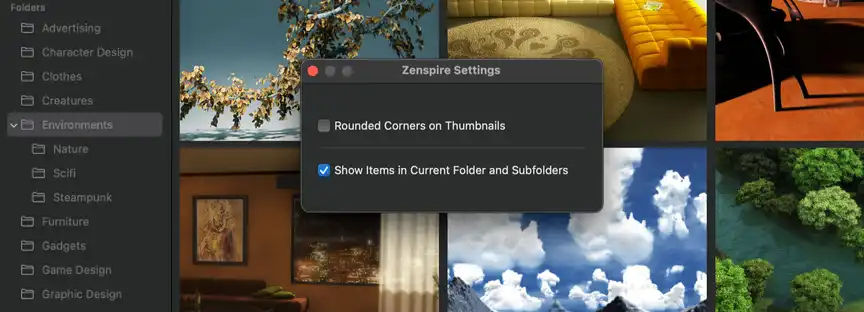 Zenspire 'Show Items in Subfolders' setting